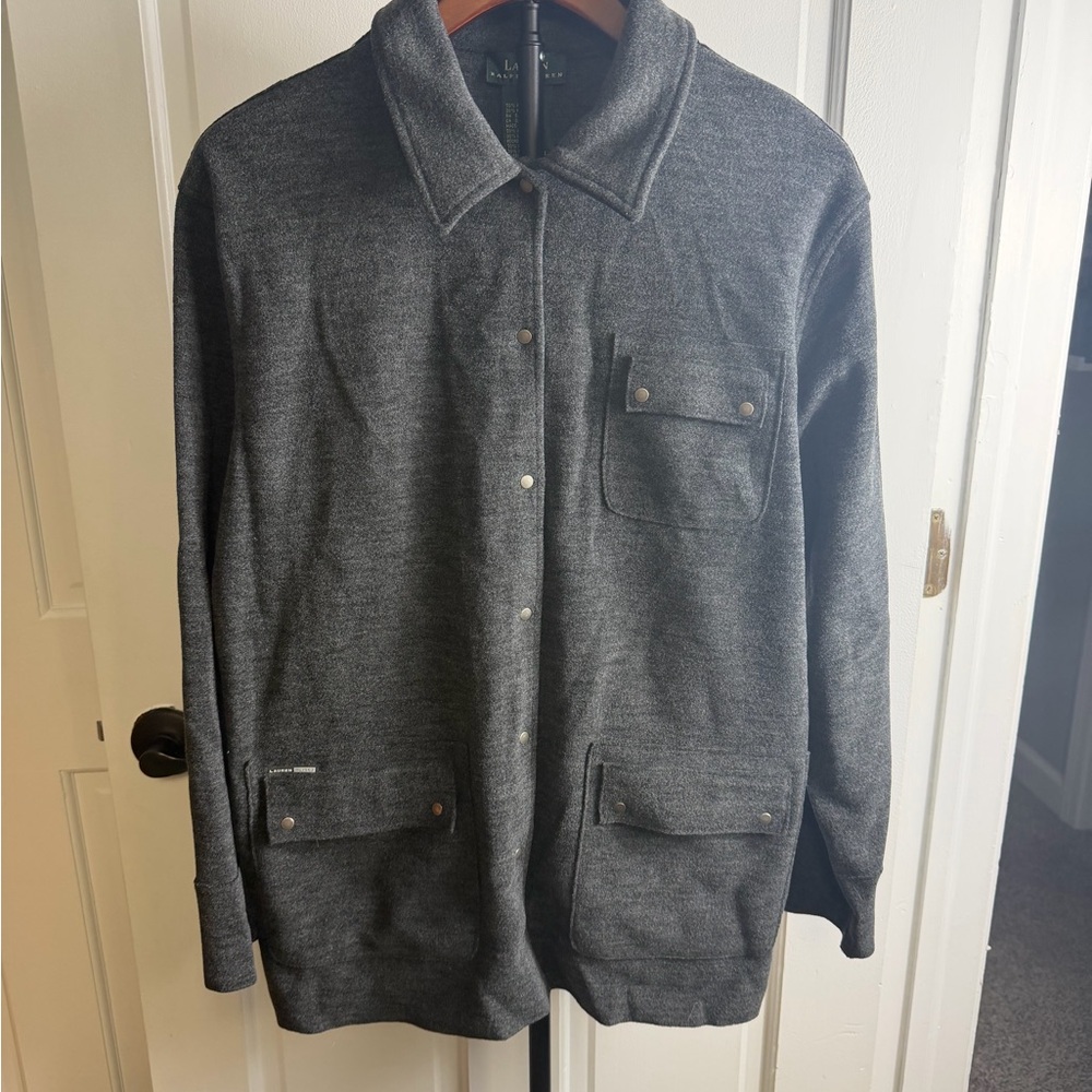LRL Ralph Lauren Jacket Womens Large Gray Wool Acrylic Blend Button Snap